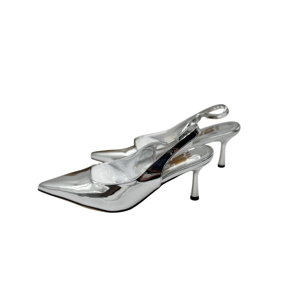 NEW Heelchic Womens Size 6 Silver Pointed Toe Slingback Heels Kitten Heel - Picture 3 of 16